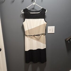 dressbarn Black and Cream Color Block Midi Dress